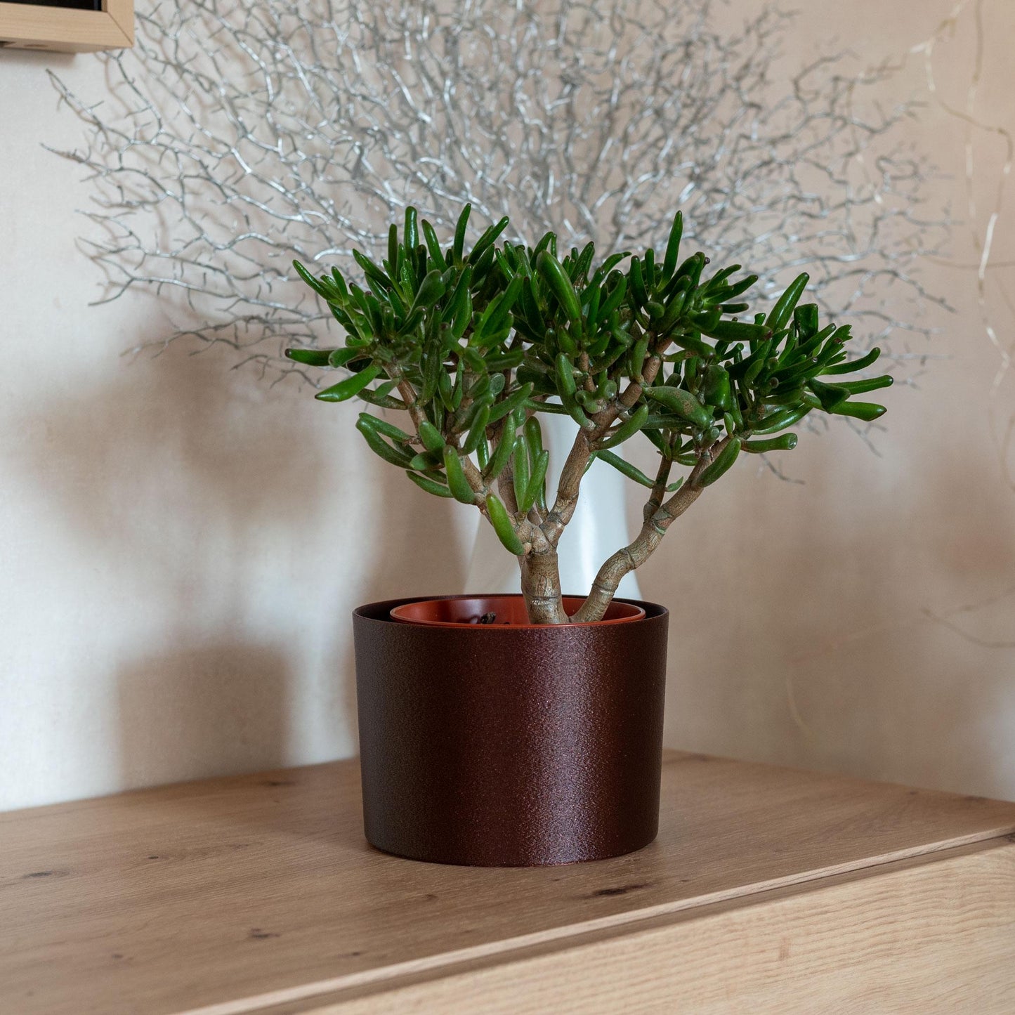 Nachhaltiger Übertopf aus stabilem PLA in Olive matt oder Galaxy Braun mit Schimmer – 3D-gedruckt, umweltfreundlich, handgefertigt und ideal für Pflanzen im Innenbereich